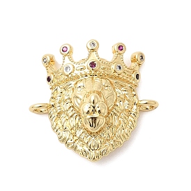Подвески-коннекторы в виде головы льва из латуни с микропаве из разноцветных кубических цирконий, долговечный, стойки покрытие, без свинца и без кадмия