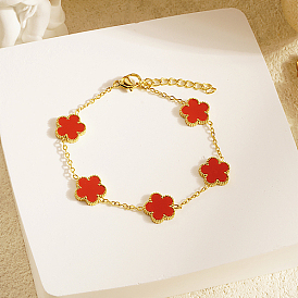 Acrylic Flower Link Chain Bracelet, Real 18K Gold Plated Stainless Steel Bracelet