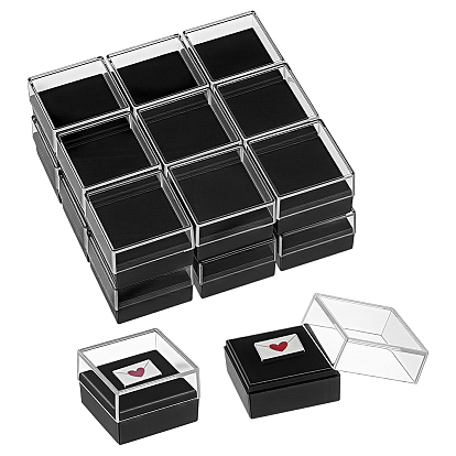Transparent Plastic Badge Storage Boxes, with Flocked Mat, Square
