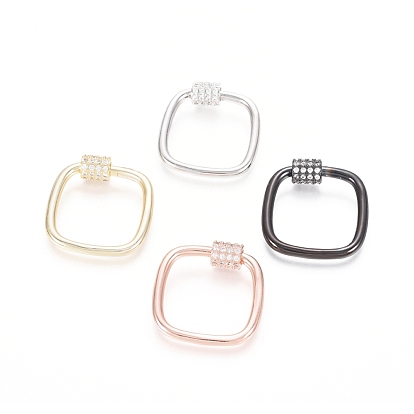 Latón micro pavé claro zirconia cúbica tornillo mosquetón cerradura encantos, para hacer collares, plaza