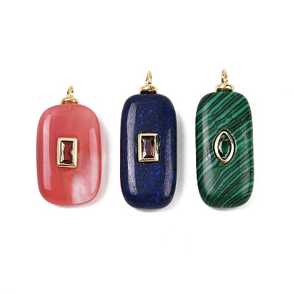 Драгоценный камень подвески, прямоугольные подвески с латунной микропаве кубическими цирконами, реальный 18 k позолоченный, без кадмия и без свинца, стойки покрытие, долговечный