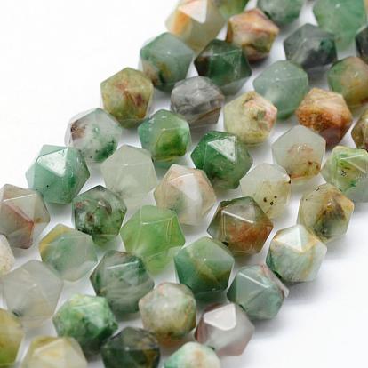 Natural Chrysoprase Beads Strands, Star Cut Round Beads, Faceted