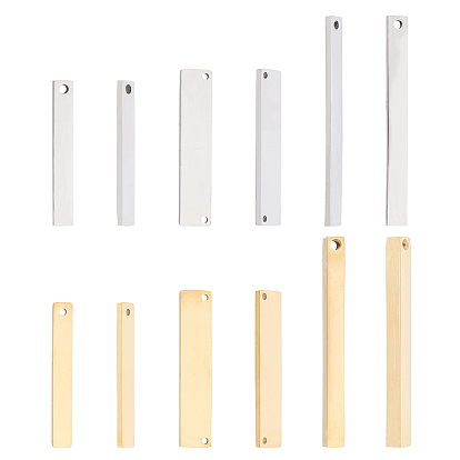 12Pcs 6 Style 304 Stainless Steel Links Connectors, Manual Polishing, Stamping Blank Tags, Rectangle & Bar