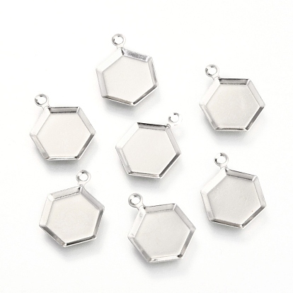 201 Stainless Steel Pendant Cabochon Settings, Hexagon