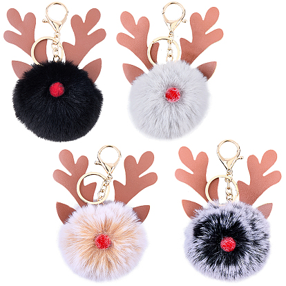 4 шт. 4 цвета рождественские брелки с помпонами в виде рогов оленя, с подвеской в виде плюшевого лося для женской сумки в подарок, золотые