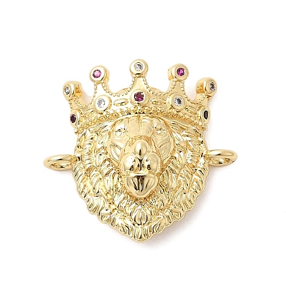 Подвески-коннекторы в виде головы льва из латуни с микропаве из разноцветных кубических цирконий, долговечный, стойки покрытие, без свинца и без кадмия