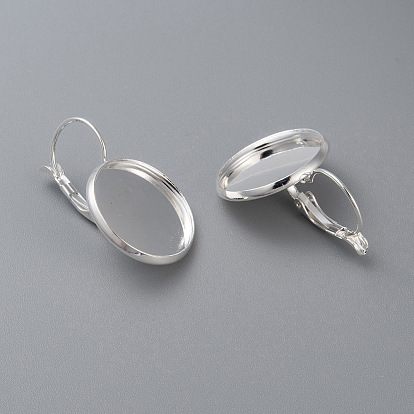 304 Stainless Steel Leverback Earring Settings, Flat Round