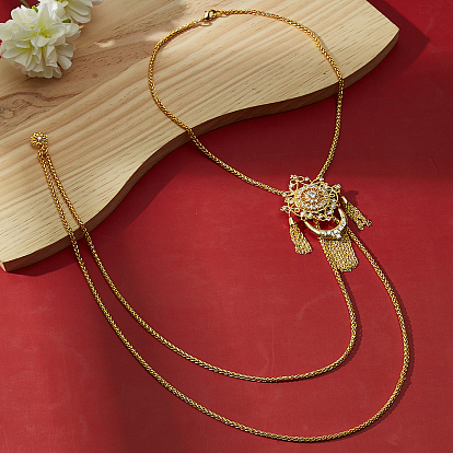 Элегантные латунные колье-броши с цветком из прозрачных кубических цирконий и кисточками, украшенные прозрачными фианитами, для женщин.