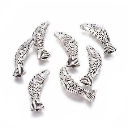 Сплавочные овальные бусины тибетского стиля , без никеля , рыба