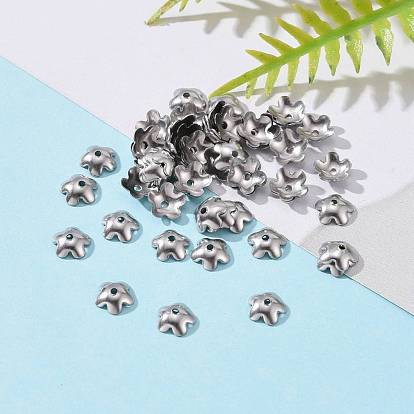 5-Petal Flower Smooth Surface 304 Stainless Steel Bead Caps, 5.5x6x2mm, Hole: 0.5mm