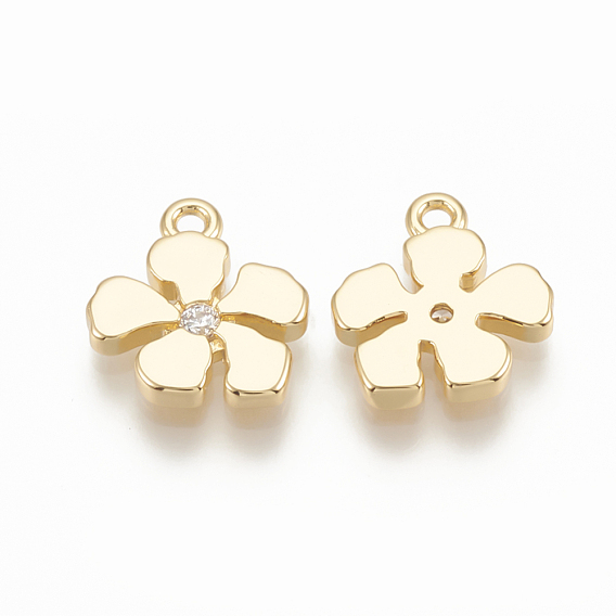 Brass Micro Pave Cubic Zirconia Charms, Flower, Nickel Free
