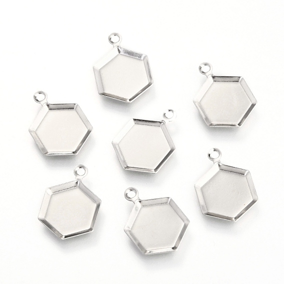 201 Stainless Steel Pendant Cabochon Settings, Hexagon