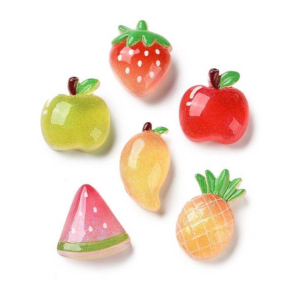 Прозрачные смолы кабошоны, фрукты, с блеском порошок