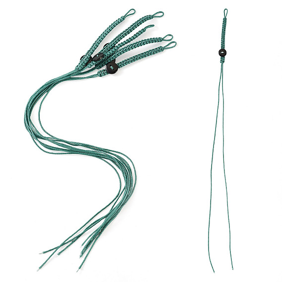 5Pcs Braided Polyester Nylon Mobile Phone Making Cord Loops, with Plastic Beads