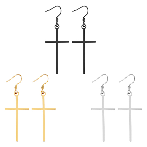 3шт 3 цвета серьги-подвески из нержавеющей стали, крестик