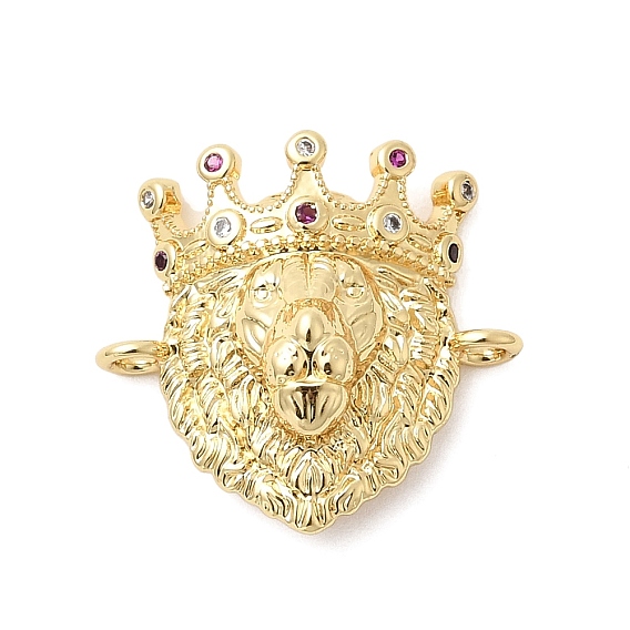 Подвески-коннекторы в виде головы льва из латуни с микропаве из разноцветных кубических цирконий, долговечный, стойки покрытие, без свинца и без кадмия
