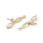 Brass Pave Cubic Zirconia Peg Bail Pendants, Leaf Charm, for Baroque Pearl Making