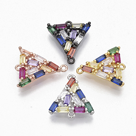 Brass Micro Pave Cubic ZirconiaLinks Connectors, Triangle, Colorful