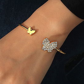 Vintage Butterfly Bracelet - Adjustable, Metal Rhinestone Bracelet, Minimalist Jewelry.
