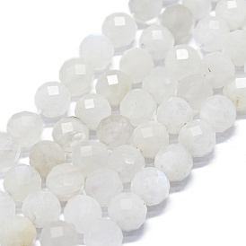 Brins de perles de pierre de lune arc-en-ciel naturel, à facettes (64 facettes), ronde