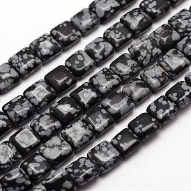 Natur Schneeflocken-Obsidian Perlenstränge, Viereck, 8x8x4.5~5.5 mm, Bohrung: 1 mm, ca. 52 Stk. / Strang, 16.3 Zoll