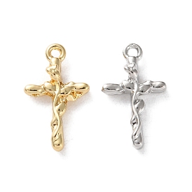 Rack Plating Alloy Pendants, with Rhinestoneand ABS Imitation Pearl, Cross Charms