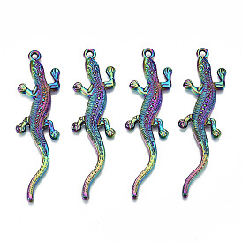 Rainbow Color Alloy Big Pendants, Cadmium Free & Lead Free, Gecko Shape