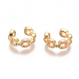 Golden Plated Brass Micro Pave Cubic Zirconia Cuff Earrings, Long-Lasting Plated
