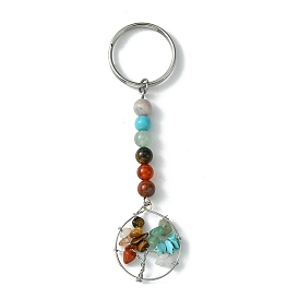 Gemstone Tree of Life Keychain, with 304 Stainless Steel Keychain Clasp