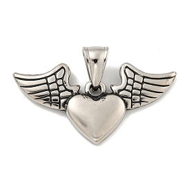 316 Surgical Stainless Steel Pendants, Heart with Wing Charm