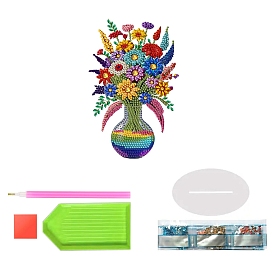 DIY Flower Diamond Painting Kit, Including Acrylic Rhinestones Bag, Diamond Sticky Pen, Tray Plate, Oval Base, Glue Clay and Canvas