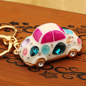 Sparkling Beetle Car Keychain Women's Creative Bag Pendant Metal Keyring Circle Business Gift