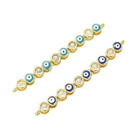 2 шт. 2 цвета латунь инкрустация прозрачным кубическим цирконием эмаль соединительные подвески с изображением сглаза, реальный 18 k позолоченный, стойки покрытие, долговечный, без свинца и без кадмия