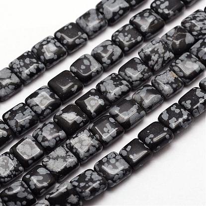 Natur Schneeflocken-Obsidian Perlenstränge, Viereck, 8x8x4.5~5.5 mm, Bohrung: 1 mm, ca. 52 Stk. / Strang, 16.3 Zoll