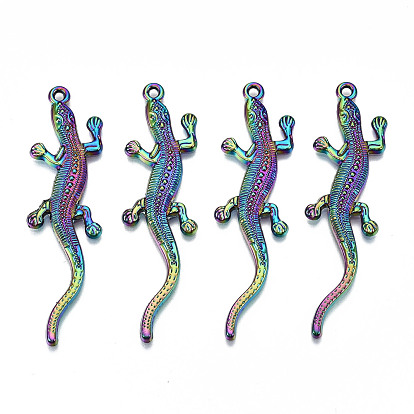 Rainbow Color Alloy Big Pendants, Cadmium Free & Lead Free, Gecko Shape