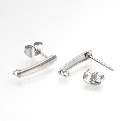 304 Stainless Steel Stud Earring Findings, with Loop, Ear Nuts/Earring Backs, Bar