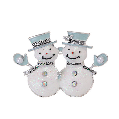 Christmas Snowman Alloy Rhinestone Brooches, Glitter Enamel Pins