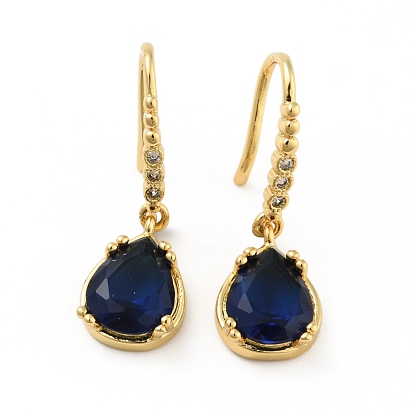 Dark Blue Cubic Zirconia Teardrop Dangle Earrings, Rack Plating Brass Jewelry for Women, Cadmium Free & Lead Free