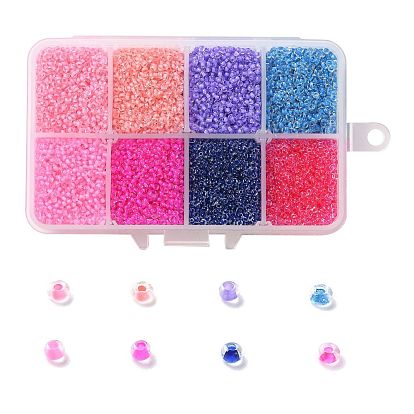 FGB 200G 8 Colors 12/0 Grade A Round Glass Seed Beads, Transparent Inside Colours