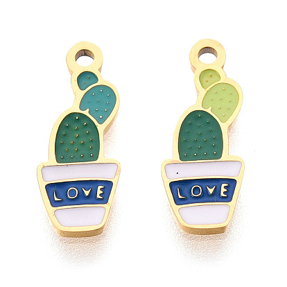 304 из нержавеющей стали шармы эмали, кактус со словом любовь очарование, ионное покрытие (ip), реальный 14 k позолоченный