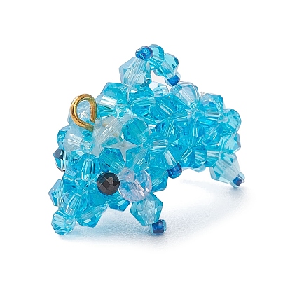 Подвески гальванизируйте стекла, дельфин очарование, с натуральными бусинами из черной шпинели и железными булавками, граненые