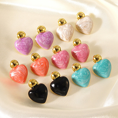 День святого Валентина 304 Серьги-гвоздики из нержавеющей стали и эмали, сердце, золотые