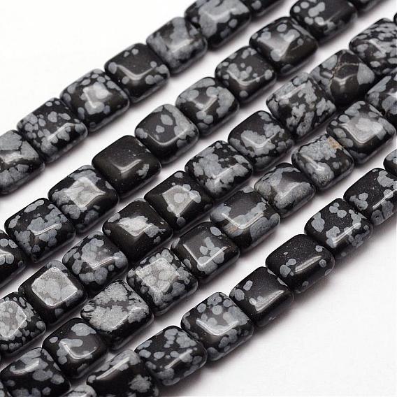 Natur Schneeflocken-Obsidian Perlenstränge, Viereck, 8x8x4.5~5.5 mm, Bohrung: 1 mm, ca. 52 Stk. / Strang, 16.3 Zoll
