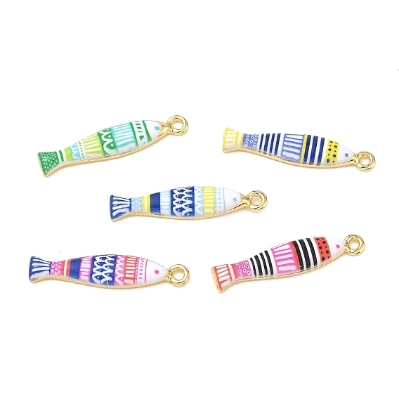 Printed Brass Pendants, Fish with Stripe Charms, Rack Plating, Long-Lasting Plated, Lead Free & Cadmium Free, Real 18K Gold Plated