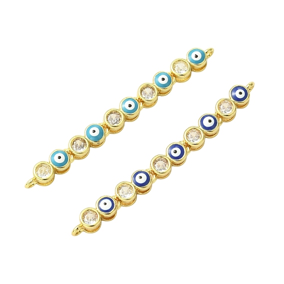 2 шт. 2 цвета латунь инкрустация прозрачным кубическим цирконием эмаль соединительные подвески с изображением сглаза, реальный 18 k позолоченный, стойки покрытие, долговечный, без свинца и без кадмия