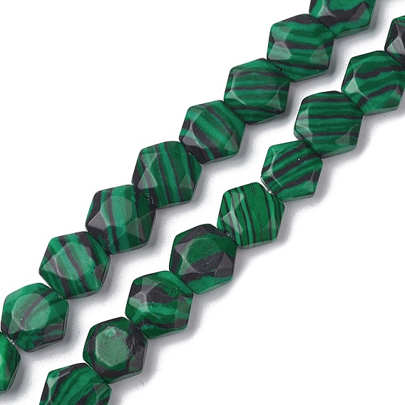 Perles synthétiques malachite brins, coupe hexagonale facettée, hexagone