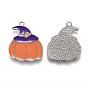Halloween Theme Alloy Enamel Pendants, Orange Pumpkin with Purple Magic Hat