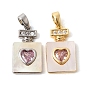 Природные подвески оболочки, Подвески в виде флакона духов в форме сердца с розовыми кубическими циркониями, инкрустированными латунью., цвет морской раковины
