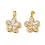 Brass Micro Pave Clear Cubic Zirconia Pendants, Flower Charms, Cadmium Free & Lead Free