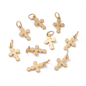 Brass Tiny Cross Charms, with Jump Rings, Long-Lasting Plated